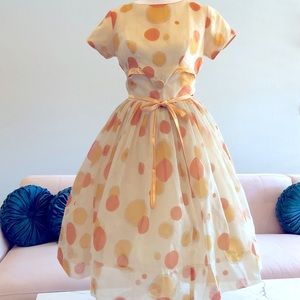 Vintage 50s floaty orange bubbles full skirt dress